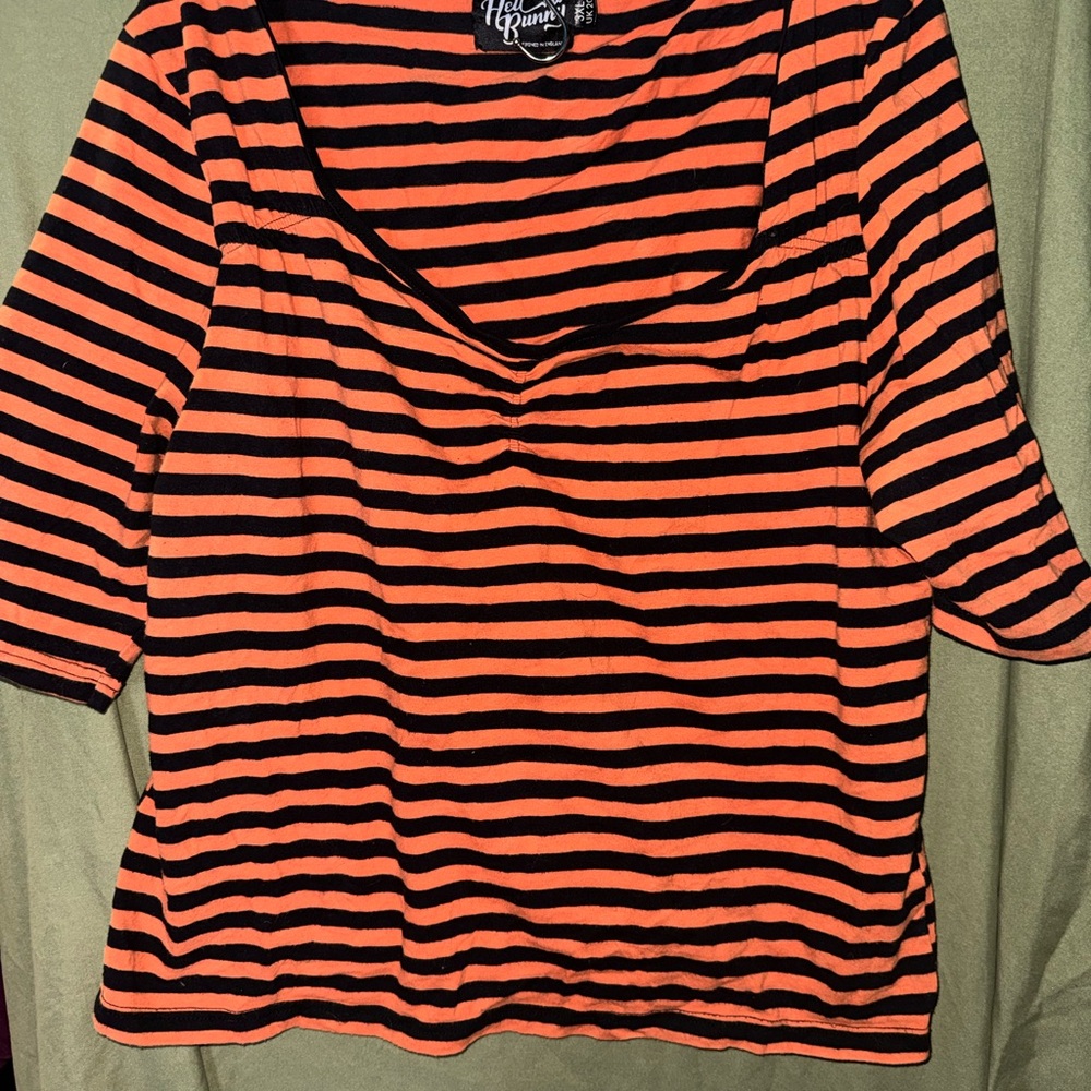 Hell Bunny Striped Orange and Black Women's Top - Picture 2 of 5